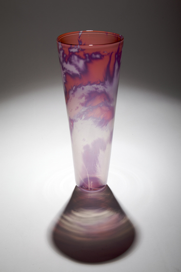 Toetoe Vase 1 - The Toetoe Vase is a blown glass object from photosensitive glass with imagery created by the