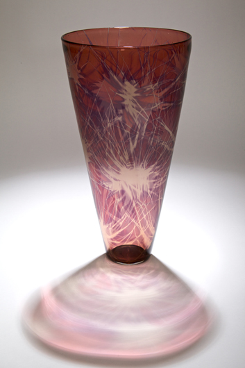 Spinifex Vase 2 - Blown glass object from photosensitive glass with color overly. The imagery is created by the shadow
