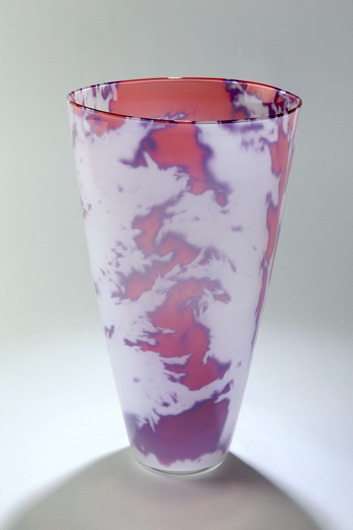 Toetoe Vase 2 - The Toetoe Vase is a blown glass object from photosensitive glass with imagery created by the