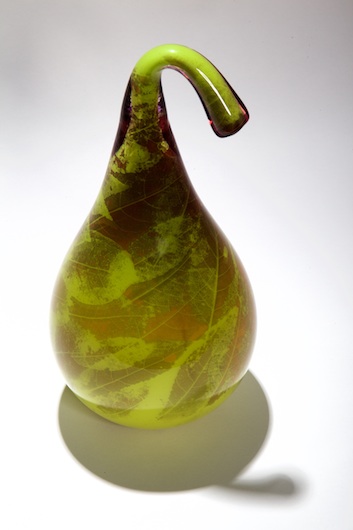 Hue Kawakawa  - This object is inspired by gourds and blown from photosensitive glass with Swedish color overlay. The