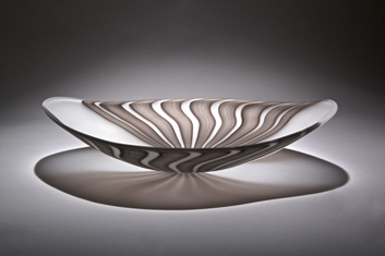 Toheroa Platter - A blown glass platter with filigrana work from the Kaimoana series. The name and shape is